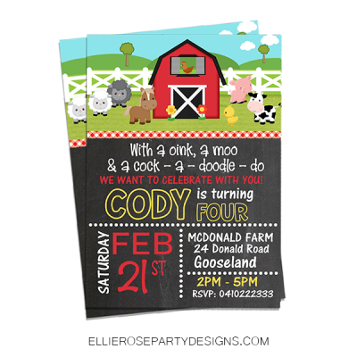 BARNYARD FARM OLD MCDONALD BIRTHDAY INVITATION WOO