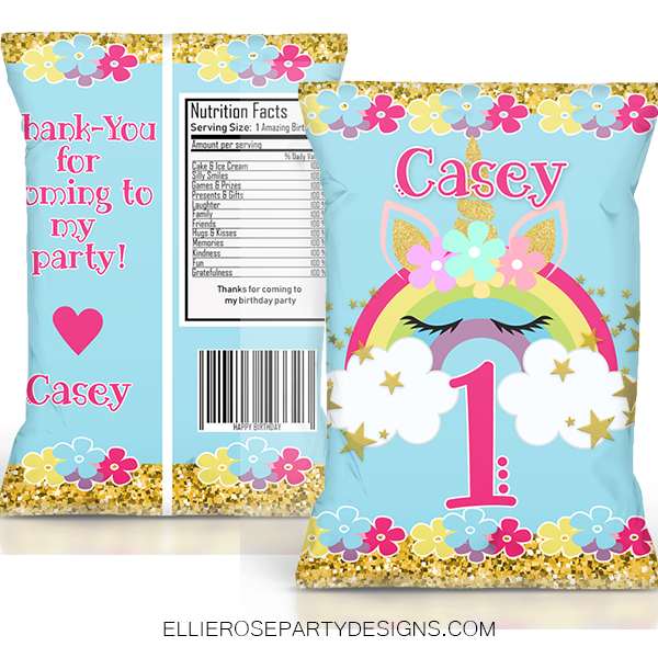 Personalized Unicorn Barbie  Printable Birthday Chip Bag Label Digital File