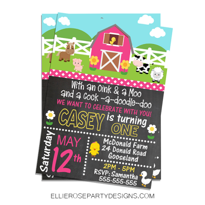 PINK FARM FARMHOUSE BARNYARD PARTY INVITATION WOO