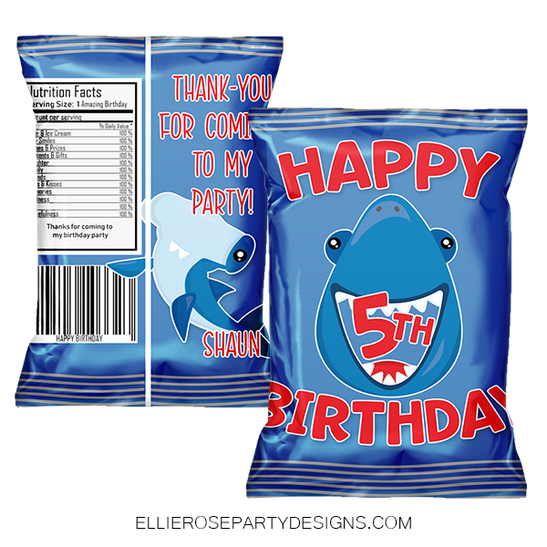 SHARK UNDER THE SEA CHIP BAG PARTY FAVOR BAGS WOO